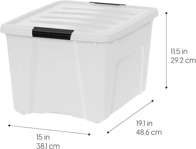 IRIS USA 4-Pack 40 Quart Storage Bins with Lids, Pearl | Conceals contents for a clean look. Perfect for moving, blankets, clothing, and garage storage. Nestable design saves space - Image 3