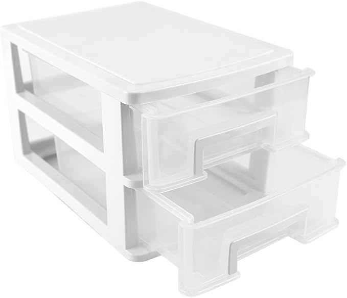 Plastic Desk Organizer,Desk Storage Box with 2 Drawers,Cosmetics Jewelry Storage Box Multifunction Storage Rack for Office School Home（White） by LNQ+LUNIQI