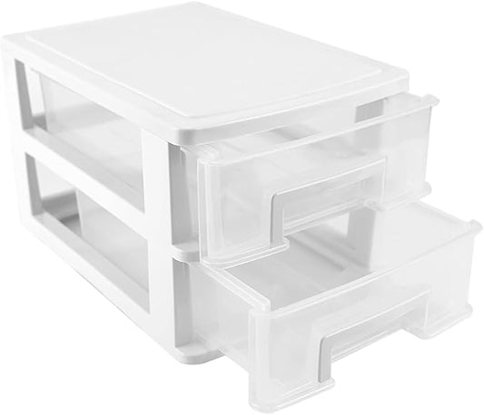 Plastic Desk Organizer,Desk Storage Box with 2 Drawers,Cosmetics Jewelry Storage Box Multifunction Storage Rack for Office School Home（White） by LNQ+LUNIQI