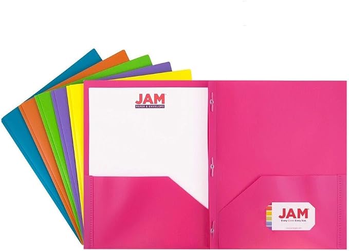 JAM PAPER Plastic 2 Pocket POP Folders - Durable School Folders with Metal Prongs Fastener Clasps - Assorted Fashion Colors - 12 Folders/Pack (2 Assorted Packs of 6) by JAMPaper