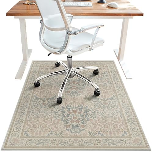 36"x48" Office Chair Mat for Hardwood Floor, Non-Slip Washable Beige Pink by BESBLEE