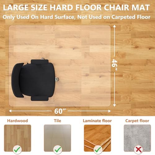 Office Chair Mat, 46"x 60" Vinyl Desk Chair Mat Clear Floor Protector Mat for Hardwood Floor/Rolling Chair Office & Home, Easy Glide and Flat Without Curling - Image 3
