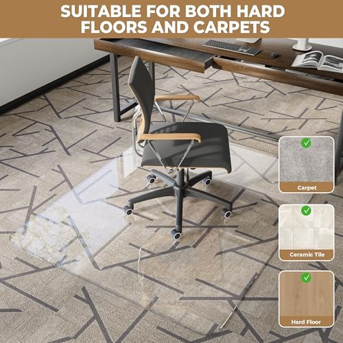 Office Chair Mat, 48" x 72" Delivered Flat Desk Floor Mat for Carpeted Floors - Easy Chair Rolling, Heavy Duty Studded Computer Chair Mat for Carpet - Image 3
