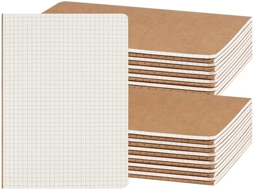 ZCZN 24 Pack A5 Kraft Notebooks Bulk, 8.15x5.5 Inches Graph Paper Journaling Notebooks, Notebooks for Work, Composition Notebooks for School, Journal Notebooks for Office, 60 Pages by ZCZN