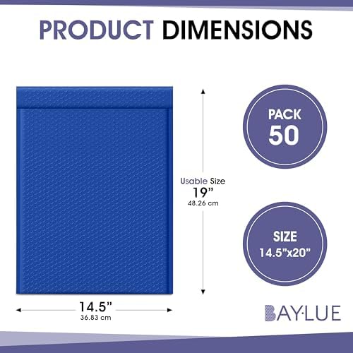 Royal Blue Bubble Mailers 14.25x20, Poly Padded Envelopes #7, 50 Pack - Image 2