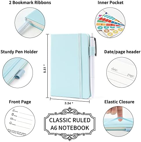 feela 15 Pack Pocket Small Notebooks Bulk, Mini Cute Memo Notepads Hardcover College Ruled Lined Journals with Pen Holder for Women Girls Office School, with 15 Black Pens, 3.5”x 5.5”, A6, Sky Blue - Image 2