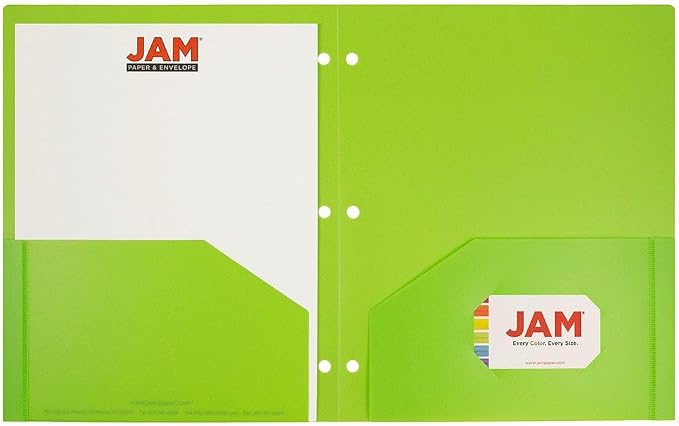 JAM PAPER Heavy Duty Plastic 3 Hole Punch Pocket Folders - Extra Tough School Folders - Lime Green - Bulk 144/Box - Image 5