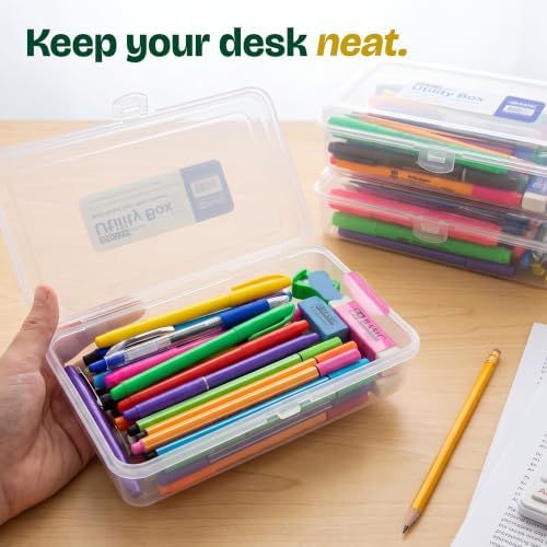 BAZIC Plastic Pencil Case Utility Storage Box, Clear Color, Multi Purpose Organizer for Pens Pencils Student Kids School Supplies, 1-Pack - Image 6
