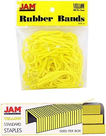 JAM PAPER Complete Desk Kit - Yellow - Stapler, Tape Dispenser, Staples, Journal, Le Pens, Rubber Bands, Paper Clips & Binder Clips - 8/Pack - Image 5