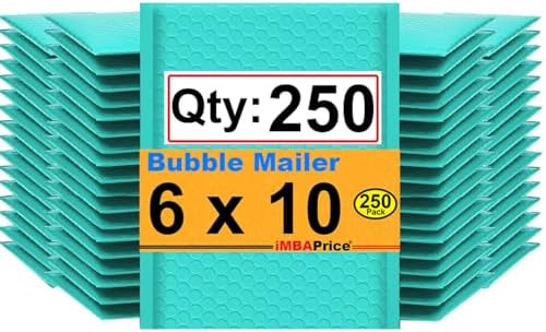 iMBAPrice 6x10 Inches Teal Color Polybubble Bag, 250-Pack Small Size #0 Waterproof Cushioning Self Seal Adhesive Padded Mailers (Total 250 Bags) by iMBAPrice