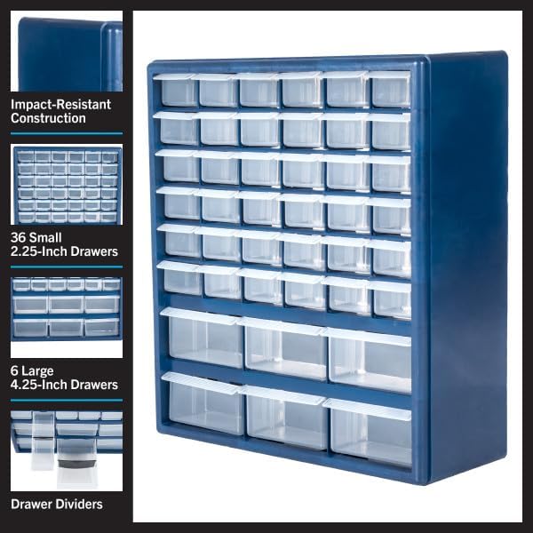 Plastic Storage Drawers – 42 Compartment Organizer – Desktop or Wall Mount Container for Hardware, Parts, Crafts, Beads, or Tools by Stalwart, 10 Targets - Image 4