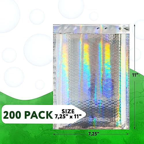 Metallic Bubble Mailers, Hologram Glossy Padded Envelopes 7.25 x 11 Inches, Cushion Bubble Shipping Bags, Self Seal Mailing Envelopes, Pack of 200 - Image 2