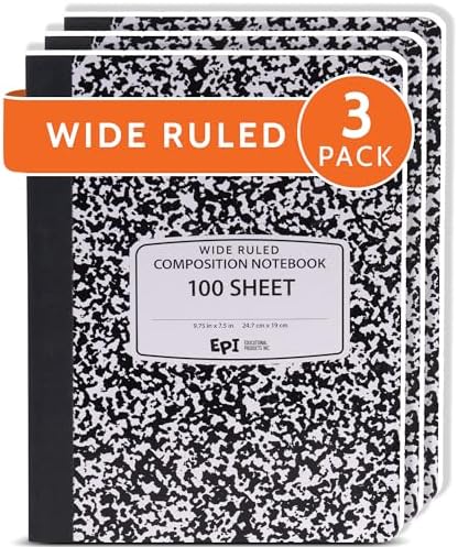3 Pack - EPI Marble Hardcover Wide Ruled Composition Notebook | 200 Pages (100 Sheets), 9.75 x 7.5 in, Sturdy Sewn Binding | School, Office, Journaling, Notes by EPI