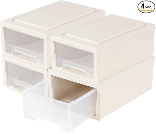 Sadstory 12 Quart Plastic Stackable Storage Desktop Drawer Unit, 4 Packs | Compact Stacking Drawers Unit for Organization by Sadstory