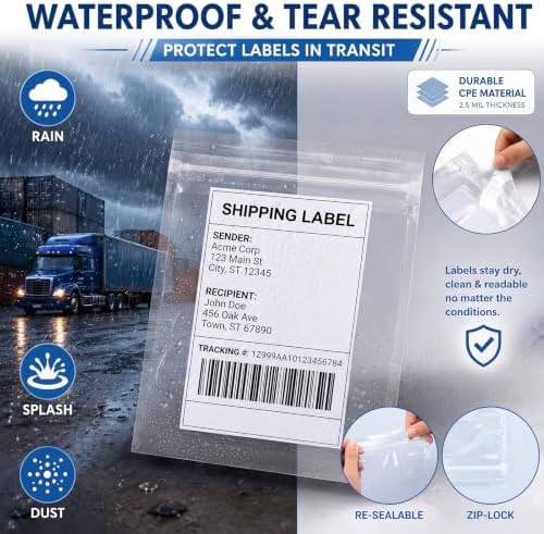 Glenmal 250 pcs 4.5" x 5.5" Resealable Packing List Envelopes Clear Self-adhesive Shipping Label Sleeves with Zipper Waterproof Packing List Envelopes for Documents Mailing Labels Invoices Pack Slip - Image 4