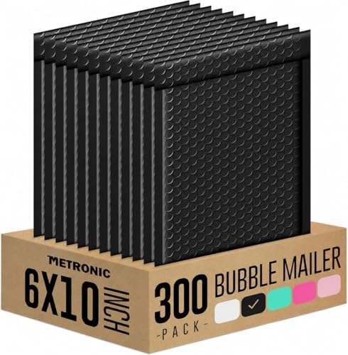 METRONIC Bubble Mailers 6x10" Padded Envelopes Black 300 Pack Waterproof by METRONIC