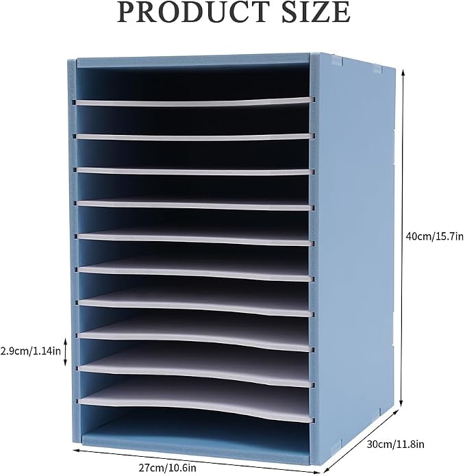 Vertical Desktop Sorter, 11 Slots Blue Mail Organizer File Organizer | PVC Paper Sorter Organizer with 11 Adjustable Compartments, Construction Paper Storage Mailbox for Home Office - Image 5