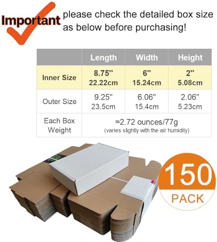 150 Pack 9x6x2'' Small Shipping Boxes, Corrugated Cardboard Mailers for Business, White (CM962-150) - Image 2