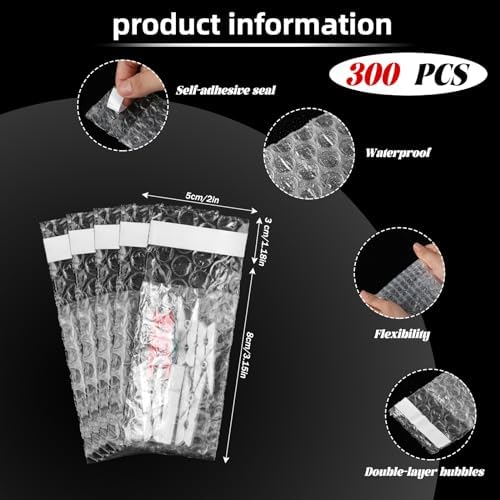 Frienda 300 Pcs Self Adhesive Bubble Bags Packing Pouches, 2" X 3.15" - Image 2