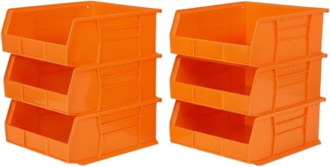 11" x 11" x 5" (6 Pack) Plastic Stackable Storage Bin, Orange by HudsonExchange