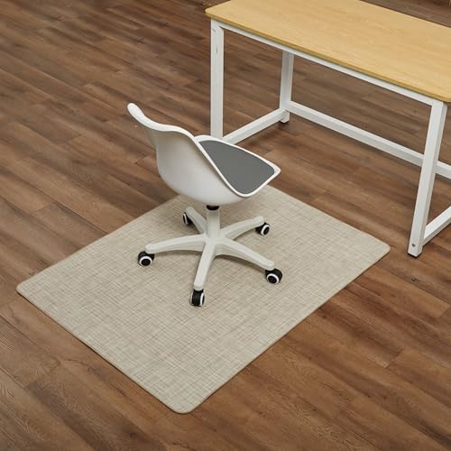 Chair Mat for Hardwood Floor, 47" x 52" Heavy Duty Office Chair Mat for Rolling Chairs, Anti Slip, Non-Curve, Floor Protector for Home Office, Ivory Linen Weave - Image 6