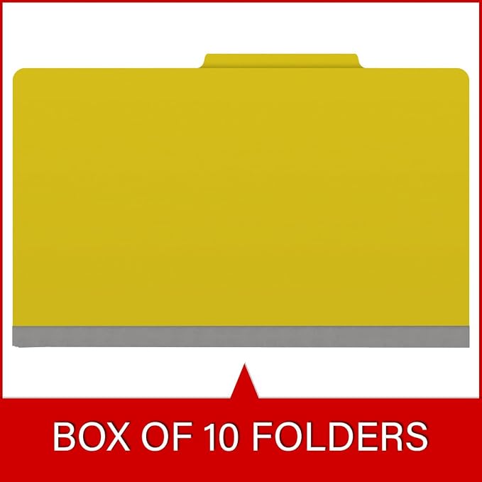 25 Pt. Pressboard Classification Folders, 2/5 Cut ROC Top Tab, Legal Size, 1 Divider, Yellow (Box of 10) - Image 6