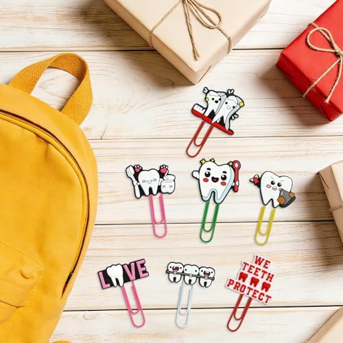 Paper Clips, 20pcs Tooth PaperClips Colored Binder Clips Assorted Book Mark for Dental Gifts Paperwork Office School Decorative - Image 5