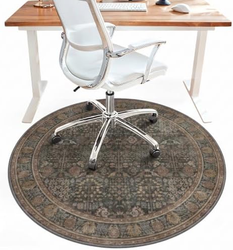 5FT Round Office Chair Mat for Hardwood Floor, Non-Slip Washable Dark Brown by BESBLEE