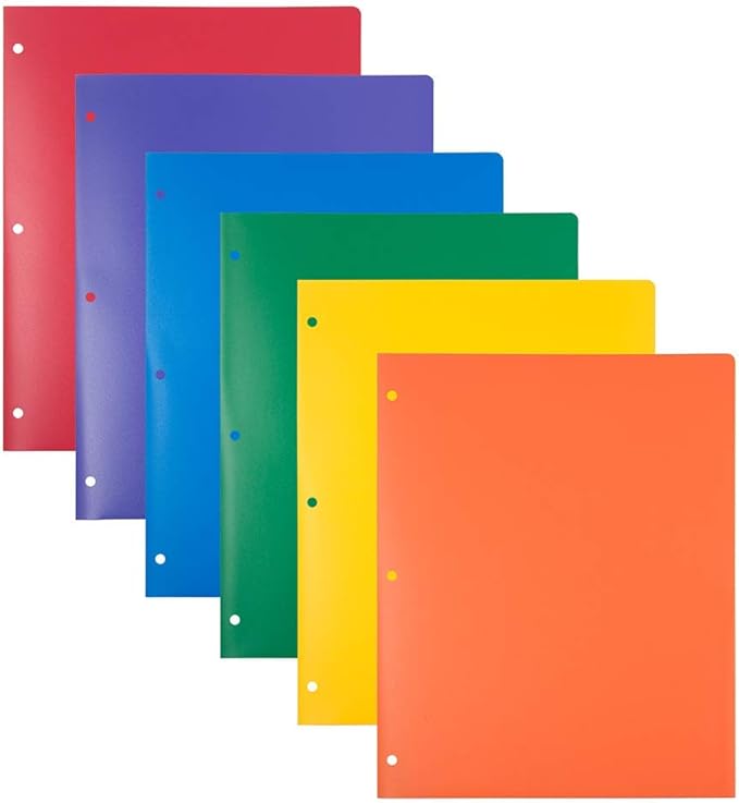 JAM PAPER Heavy Duty Plastic 3 Hole Punch Pocket Folders - Extra Tough School Folders - Assorted Primary Colors - 6/Pack by JAMPaper
