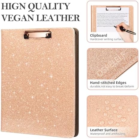 Ospelelf Clipboard with Storage, 3 Ring Binder with Zipper, Leather Padfolio Portfolio Folder, Calculator, 12.1” Tablet Sleeve, 5 Dividers with Pocket|Refillable Notepad, Card Slot (Rose Gold) - Image 5