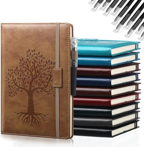 Estune 10 Pack Lined Journal Notebook A5 Tree of Life Hardcover Leather Journal with 10 Pen, College Ruled Notebook for Travel, Business, Work, Office, School Note Taking Diary(Retro Dark Color) by Estune