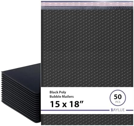 Black Bubble Mailers 15x18, Self Seal Poly Padded Envelopes #8, 50 Pack by BAYLUE