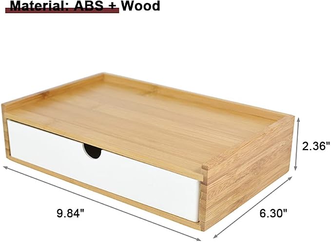 WAYUTO 1-Tier Bamboo Desktop Organizer Simple Wooden Tabletop Storage Organization Box Multi-Scene Drawer Units for Home Bathroom Office White 1-Drawer - Image 3
