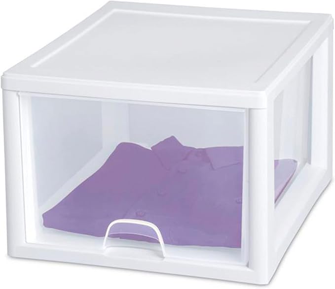 Sterilite Stackable Drawer Organizers 27 Quart, 4-Pack and 16 Quart, 6-Pack | White Frame - Large Plastic Storage Drawers for Closet, Dresser, Cabinet, Bedroom, Pantry, and Bathroom Organization - Image 9