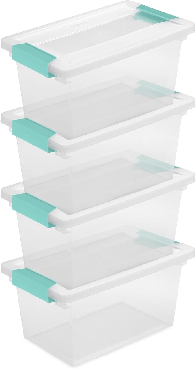 Sterilite 16-Pack Clip Box, Stackable Clear Plastic Bins with Latching Lids, Medium - Writing, Arts or Crafts Supplies Storage Containers for Home, Office, Classroom and Workshop Organization by Sterilite