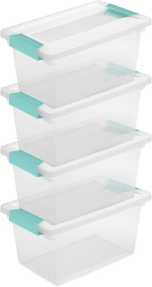 Sterilite Medium Clip Box Stackable Storage Bin with Latching Lid for Home, Office, School, Organize Paper, Notebooks, Crafts, Clear Lid, Base, 1-Pack by Sterilite