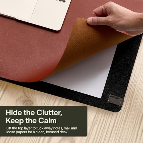 Nordik Felt and Leather Desk Mat - Dual Layer Emberwood Brown 35 x 17 in - Image 2