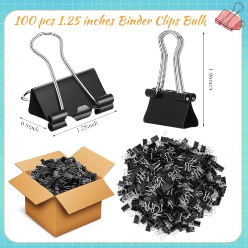 Jetec 100 Pcs Black 1.25 Inch Binder Clip Paper Clamp Metal Paper Clip - Image 2