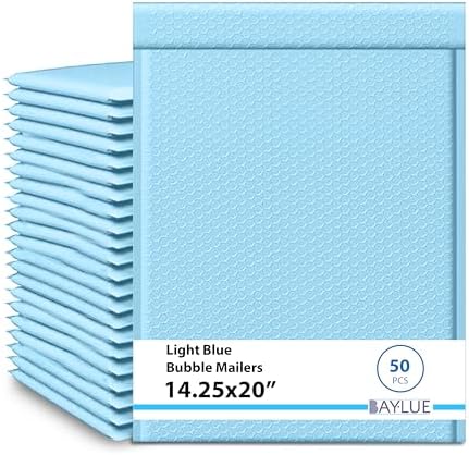 Light Blue Bubble Mailers 14.25x20, Poly Padded Envelopes #7, 50 Pack by BAYLUE