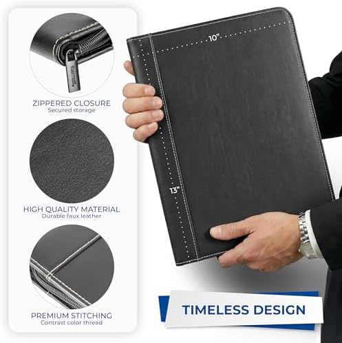 Samsill Contrast Stitch Leather Zippered Portfolio Folder/Business Portfolio for Men and Women, Resume/Document Organizer with Writing Pad, Black (71720) - Image 5