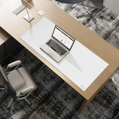 Cacoy 40" x 16" Oversized PU Leather Desk Mat, Extended Gaming Mouse Pad Writing Mat, Leather Desk Pad Blotters Protector for Office, Home, Computer, Laptop - White - Image 4