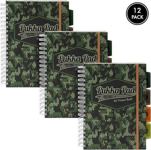 Pukka Pad 5 Subject Spiral Notebook 12-Pack - 200 Pages, 100 Sheets of 80GSM Paper with Repositionable Dividers & Perforated Edges for School & Office Planning & Organization - B5-7 X 10, Camo - Image 2