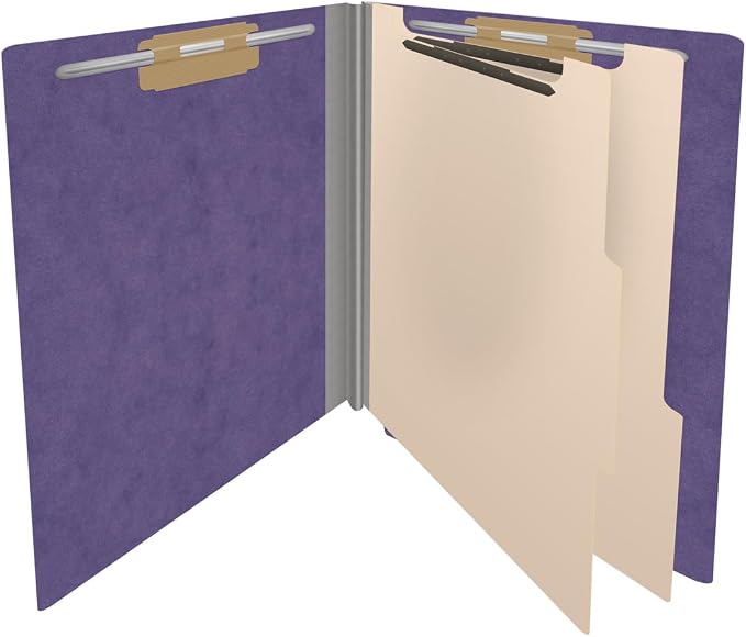 25 Pt. Pressboard Classification Folders, Full Cut End Tab, Letter Size, 2 Dividers, Purple (Box of 10) - Image 4