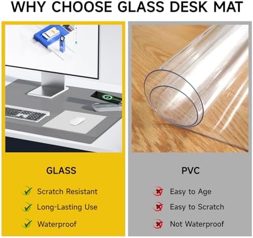 VASUHOME 32" x 20" Grey Tempered Glass Desk Mat - Multi-Functional Desk Pad for Keyboard and Monitor Protection, Dry Erase Surface, Ideal Table Top Protector for Home & Office - Image 4