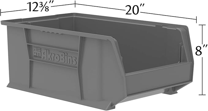 Akro-Mils 30281 Super-Size AkroBins Plastic Storage Bins, Space-Saving Stackable Bins for Garage, Classroom, Warehouse Organization, 20" L x 12" W x 8" H, Grey, 3-Pack - Image 3