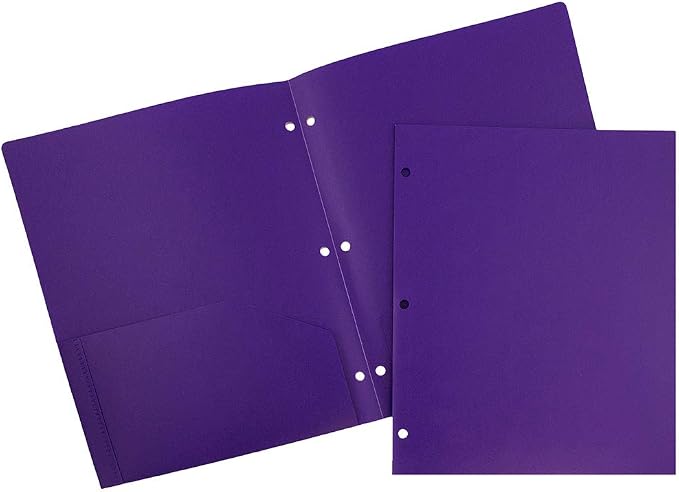 JAM PAPER Heavy Duty Plastic 3 Hole Punch Pocket Folders - Extra Tough School Folders - Purple - 6/Pack by JAMPaper