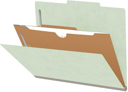 25 Pt. Pressboard Classification Folders, 2/5 Cut ROC Top Tab, Letter Size, 1 Pocket Divider, Pale Green (Box of 10) by Ecom+Folders