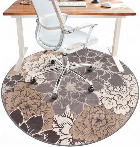 5FT Round Office Chair Mat for Hardwood Floor, Non-Slip Washable Grey Beige by BESBLEE