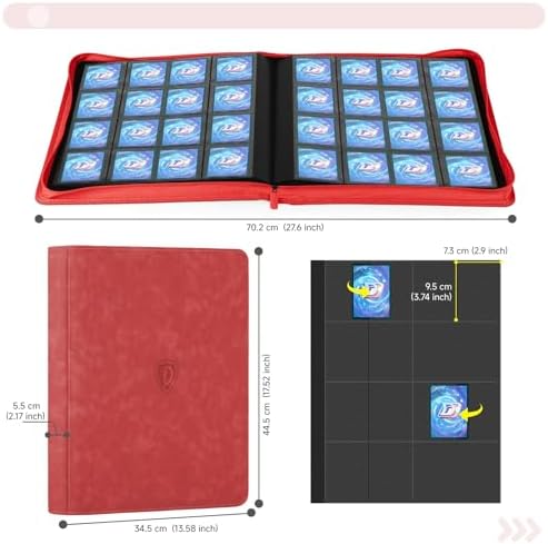 Card Binder with 1024 Cards,16 Pocket Trading Card Binder Includes 32 Page Storage Sleeves,Collection Card Album,Card Holder to Organize and Protect Cards,Red - Image 3