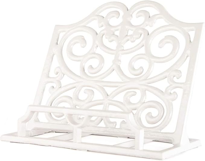 JOGREFUL Cast Iron Cookbook Stand, Kitchen Recipe Holder Scrollwork White | Heavy-Duty Book Vintage Holder, Reading Rest Holder for Easel/Counter/Books/Magazine/iPad/Bible by JOGREFUL